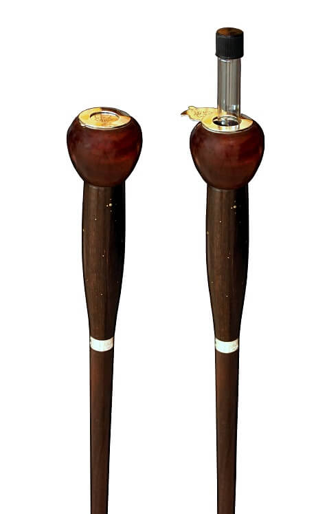 Whisky system cane, Luxury cane, luxury canes, luxury walking canes, luxury walking sticks, creator of luxury walking canes, walking sticks by association of precious woods and precious metals. All our canes are made to measure.
