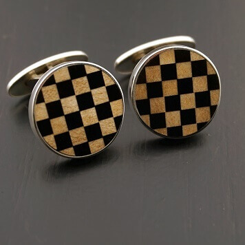 Cufflinks - checkerboard - Sterling Silver. Unique cufflinks created with precious wood and 925/1000 sterling silver.