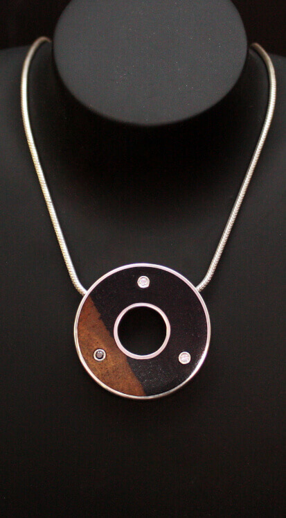 Pendant - Wood - Silver - Diamonds. Unique pendants created with precious wood, 925/1000 sterling silver and diamonds.