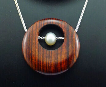 Pendant 5, wood sterling silver pearl