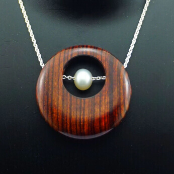 Pendant 5, wood sterling silver pearl