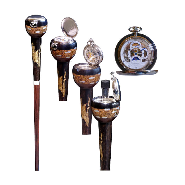 Canne luxe montre de Gousset. Notre collection L'Empreinte du Temps vous propose la quintessence en terme de création de cannes.