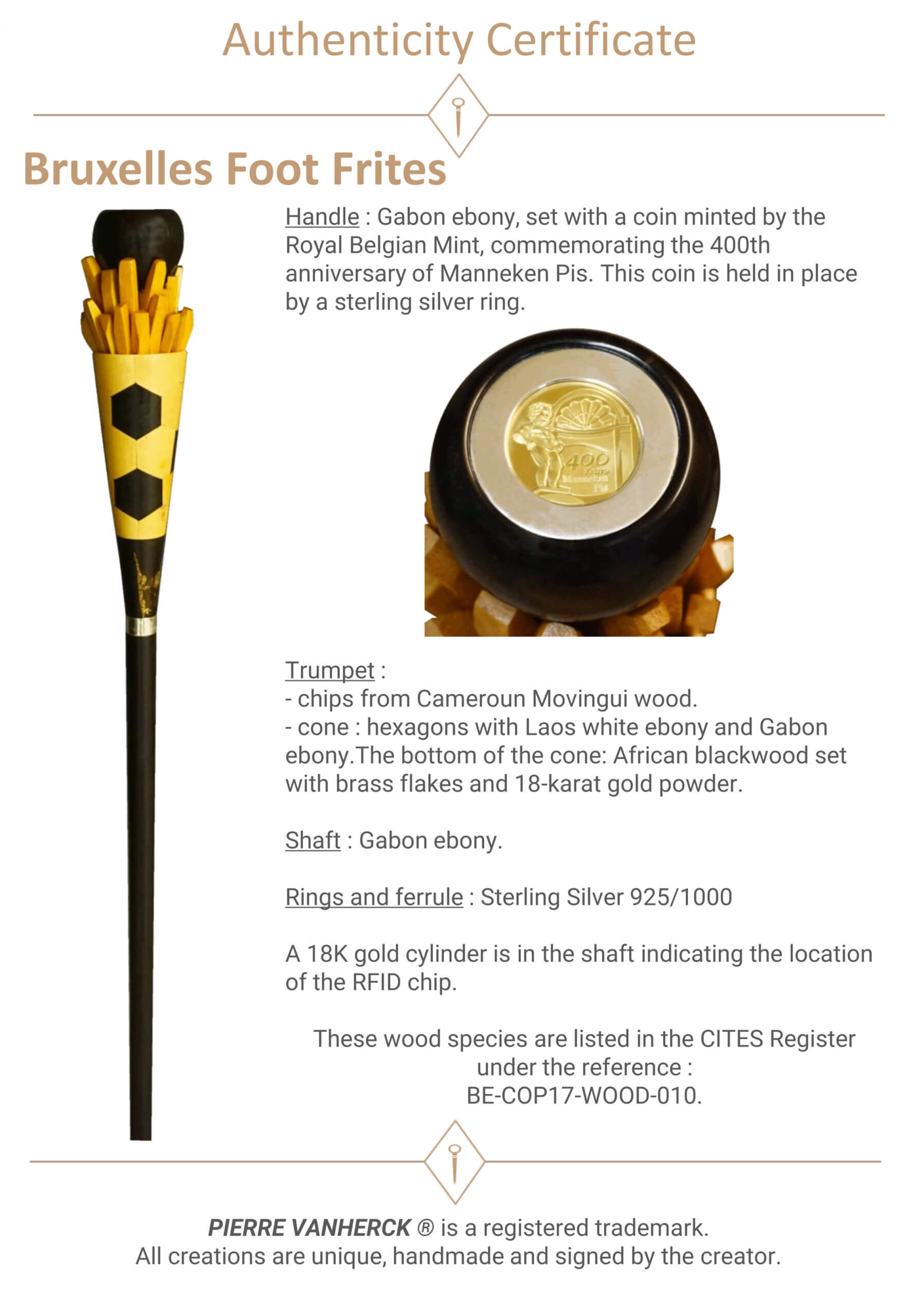 Brussels Foot Frites cane, a surrealist cane. Between the luxury of a collector's item and the poetry of the absurd.