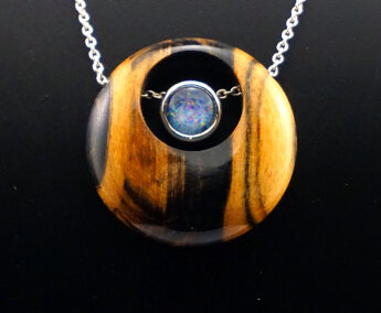 Pendant 6, wood sterling silver opal